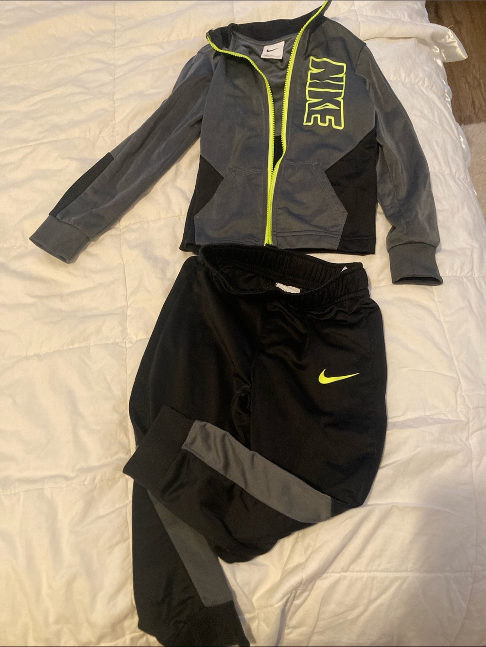 Nike Black & Gray Joggers with Neon Yellow Swoosh